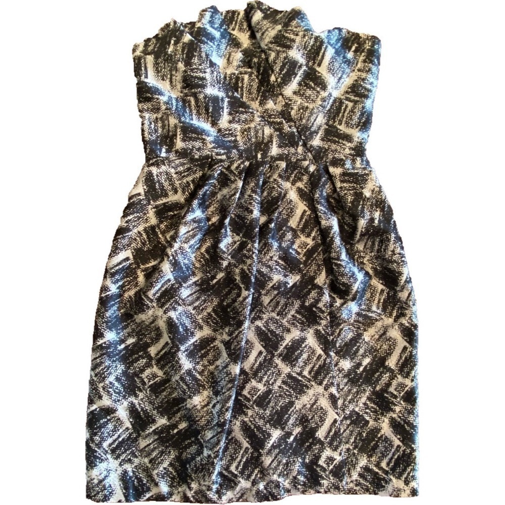 Max And Cleo Mini Strapless Dress Black Ivory Wrapped Size 8 Cocktail Party